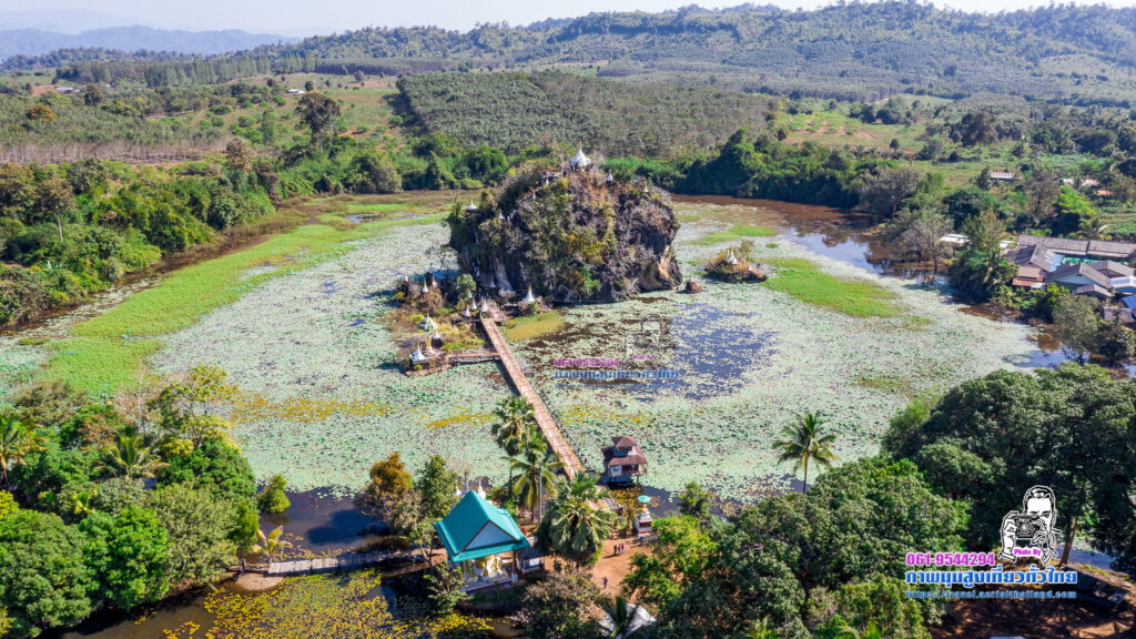 เจดีย์พระธาตุโบอ่อง UNSEEN เมืองกาญฯ เกาะซ้อนเกาะ เกาะลับใจกลางทะเลสาบ #ภาพมุมสูงเที่ยวทั่วไทย