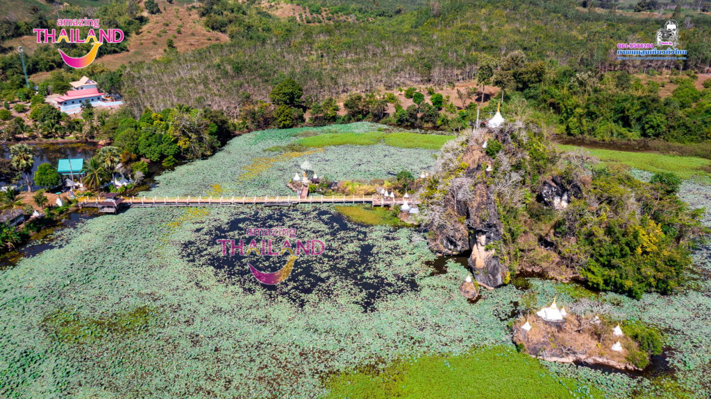 เจดีย์พระธาตุโบอ่อง UNSEEN เมืองกาญฯ เกาะซ้อนเกาะ เกาะลับใจกลางทะเลสาบ #ภาพมุมสูงเที่ยวทั่วไทย
